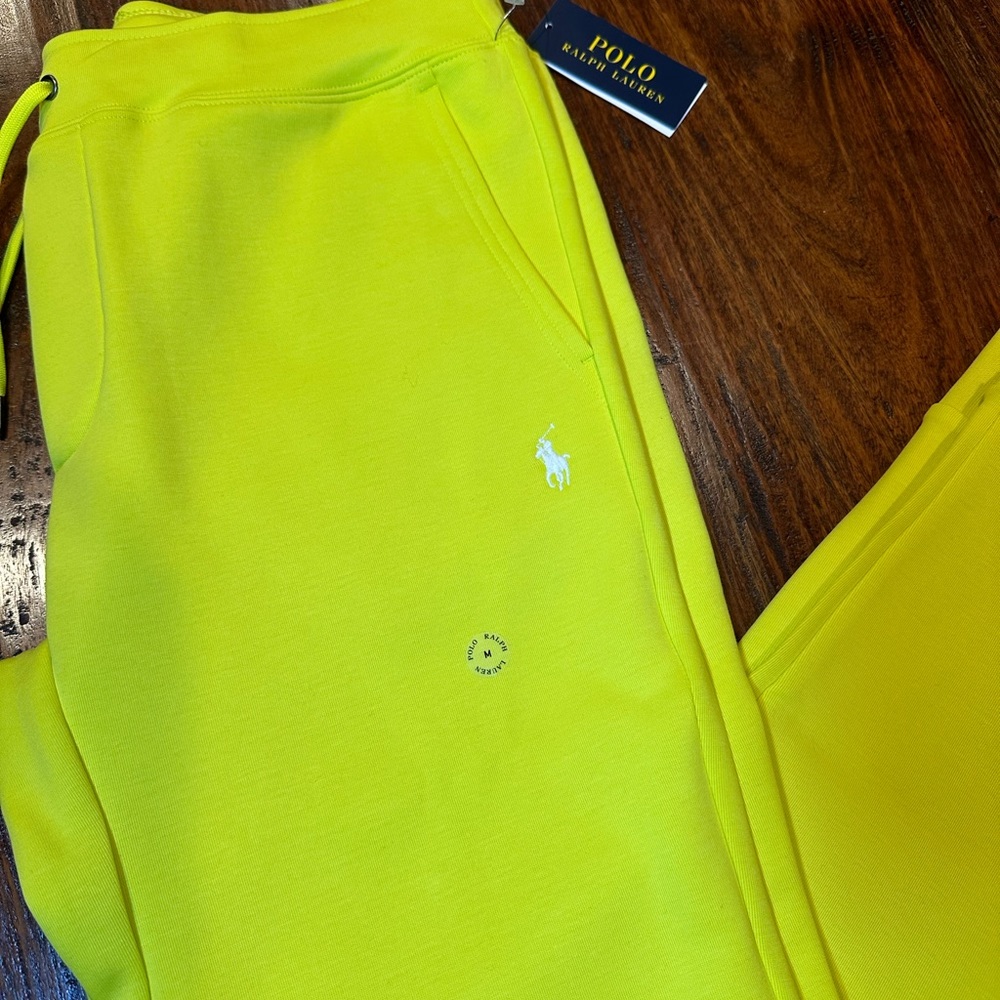 NWT! Polo Ralph Lauren Men's Laser Yellow Double Knit Jogger Pants Size M - Picture 3 of 11